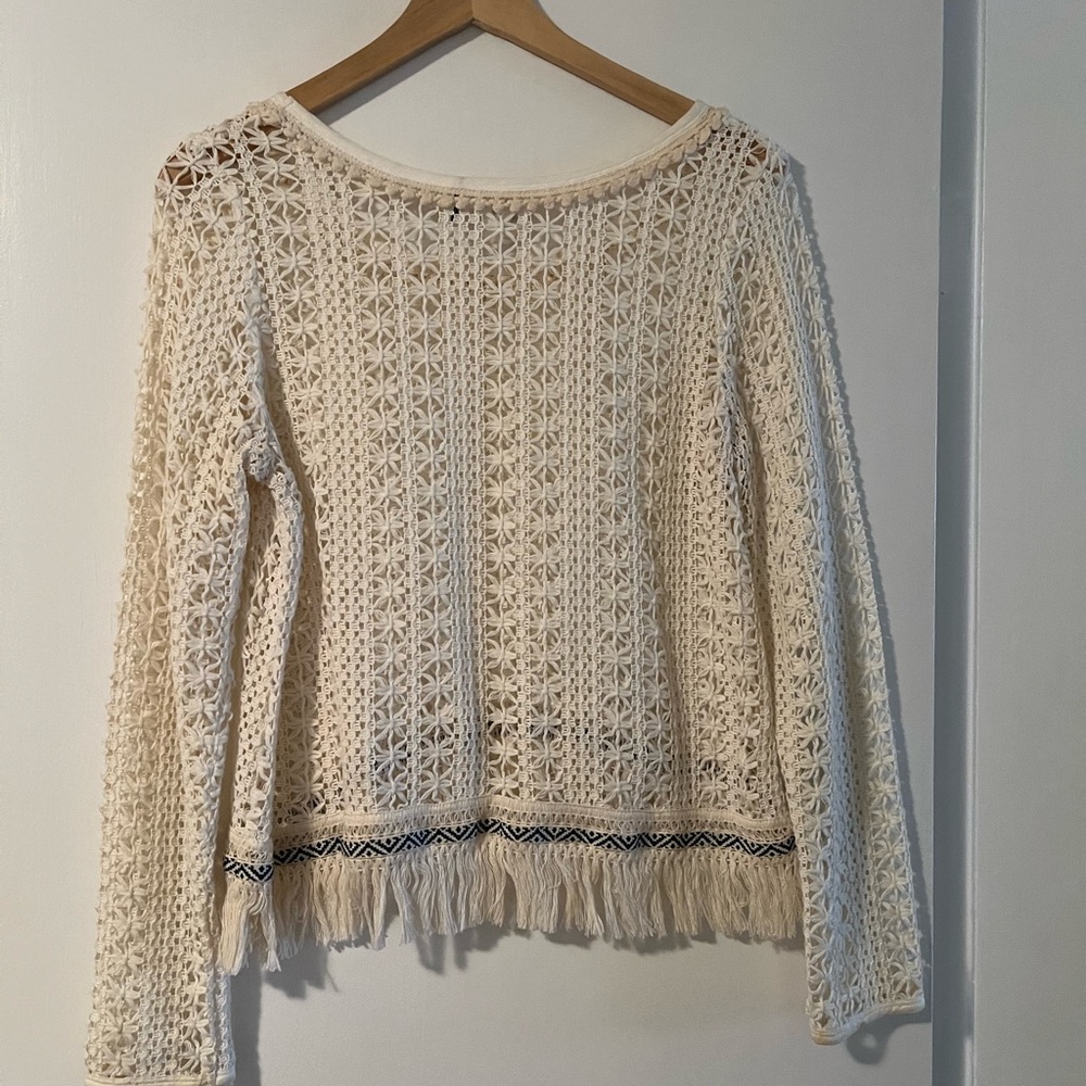 Chic Cream Crochet Fringe Blouse - Picture 4 of 4